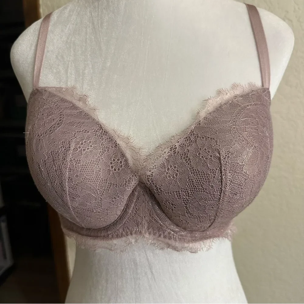 Victoria's Secret Dream Angels Lined Demi Bra Mauve 36D Womens‎ Lace Shimmer